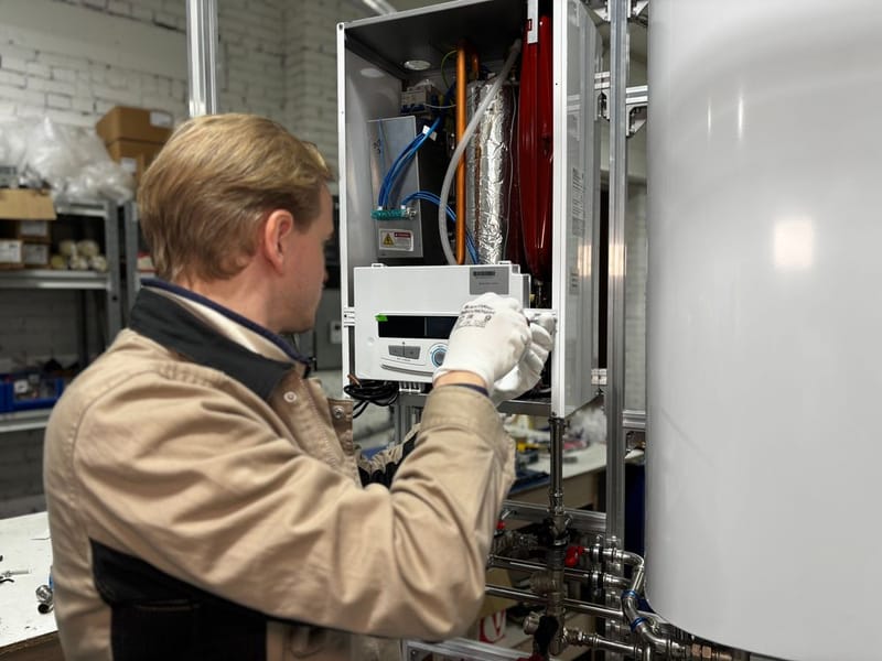 Heating engineer fitting a new wall-mounted combi boiler in Hornchurch